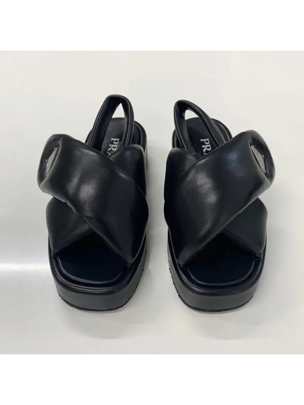 Prada Logo Padded Nappa Leather Platform Sandals Black